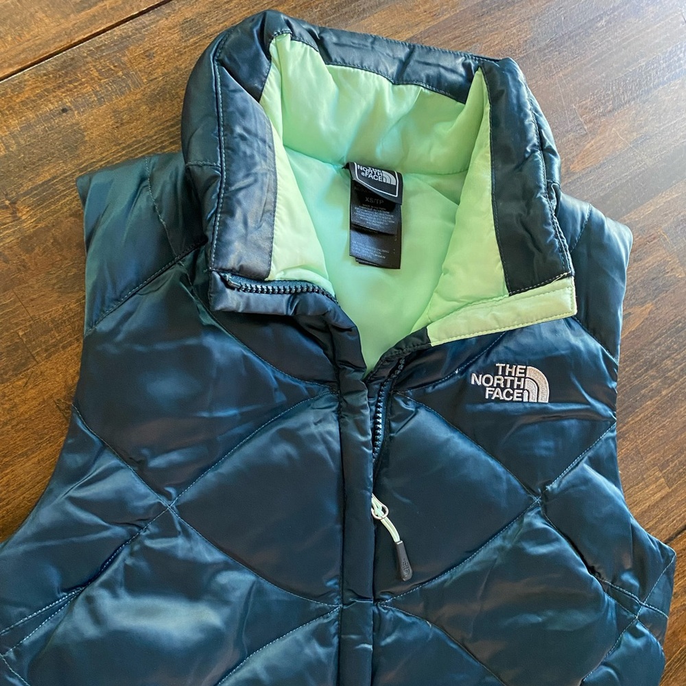 The North Face ACONCAGUA 550 Goose Down Women XS Teal Blue Full Zip Puffer Vest